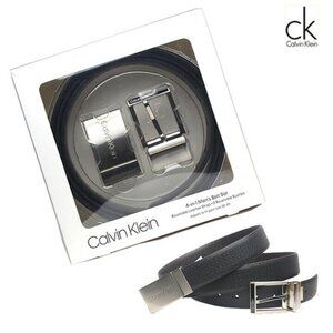 NWT Calvin Klein Men's 32mm Reversible Leather Strap 4-in-1 Belt Set Black Brown